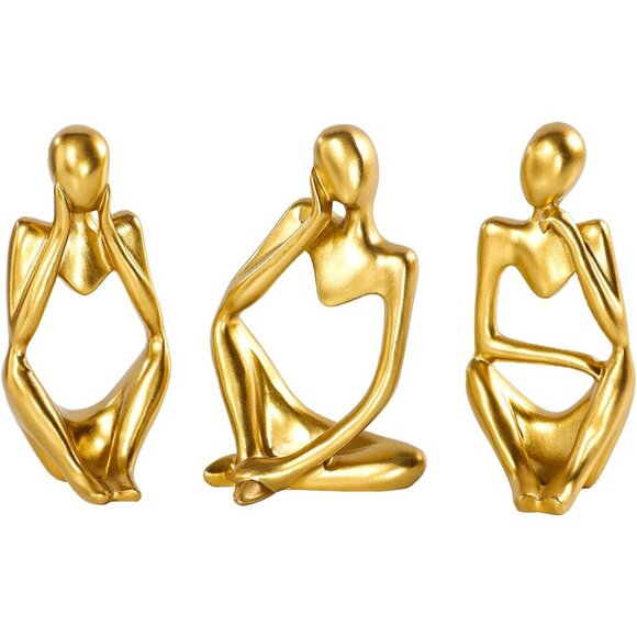 Other - Thinker Statue Gold Decor Abstract Art Sculpture Golden Resin Collectible